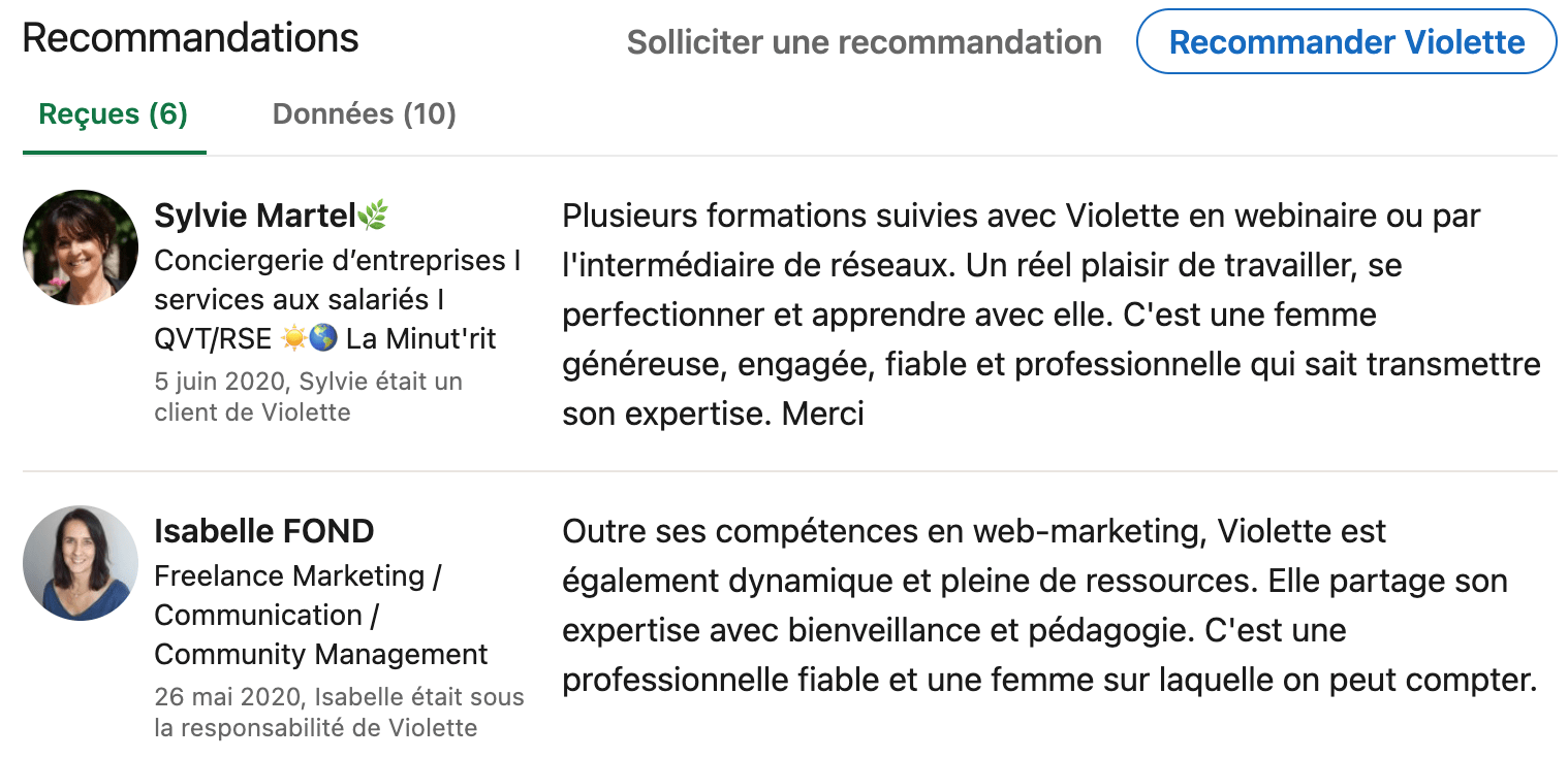 recommandation de profil LinkedIn