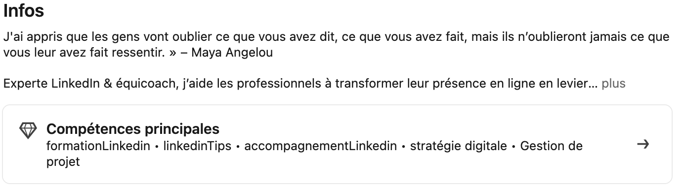 Section "infos" profil linkedin