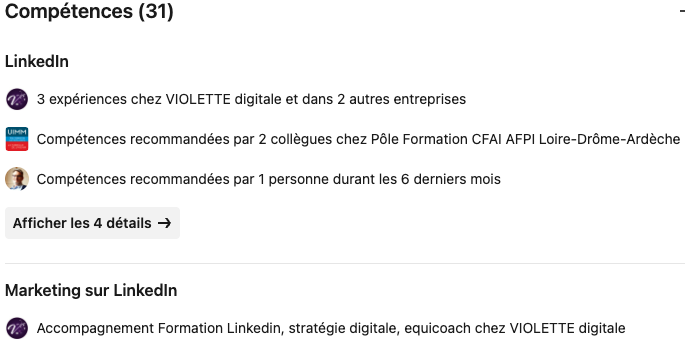 Section "compétences" profil linkedIn