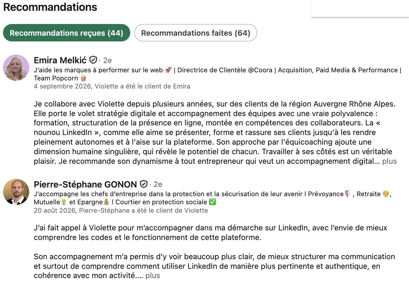 section "recommandation" profil linkedIn