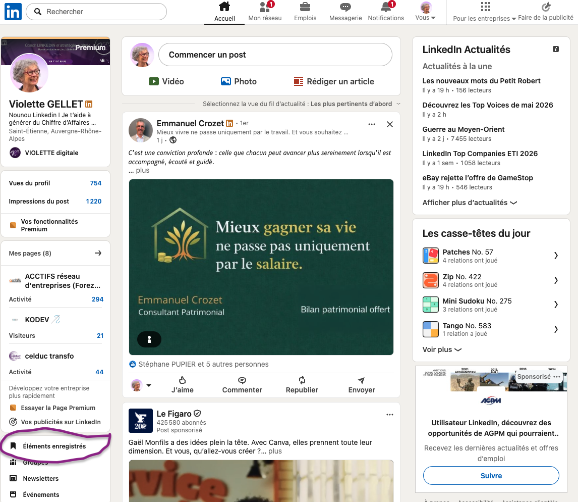 post enregistré sur linkedin