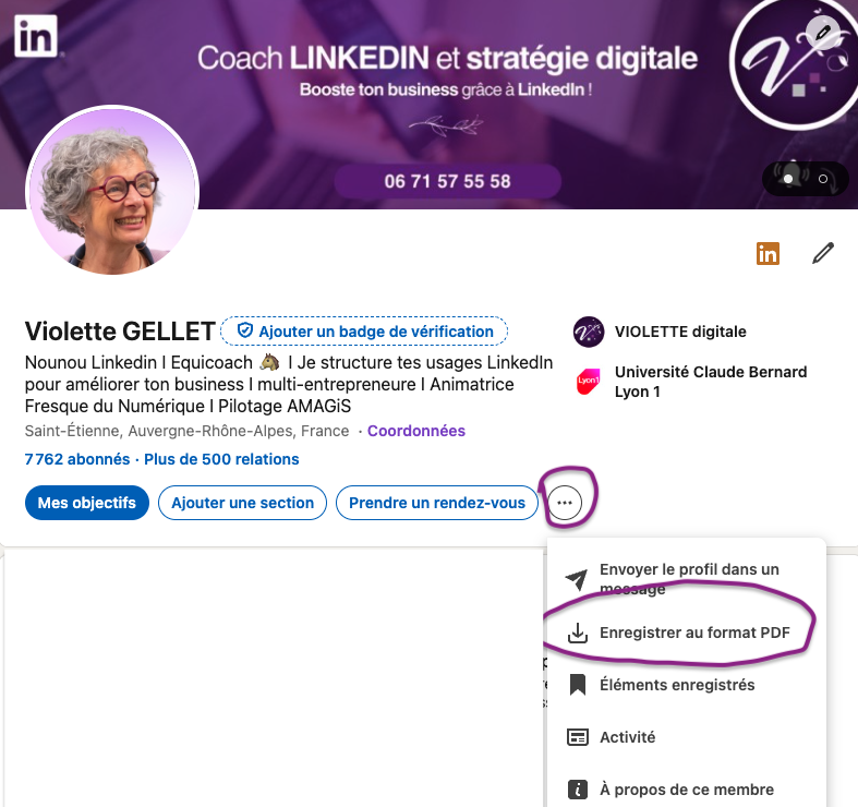 Enregistrement au format .pdf de ton profil linkedin